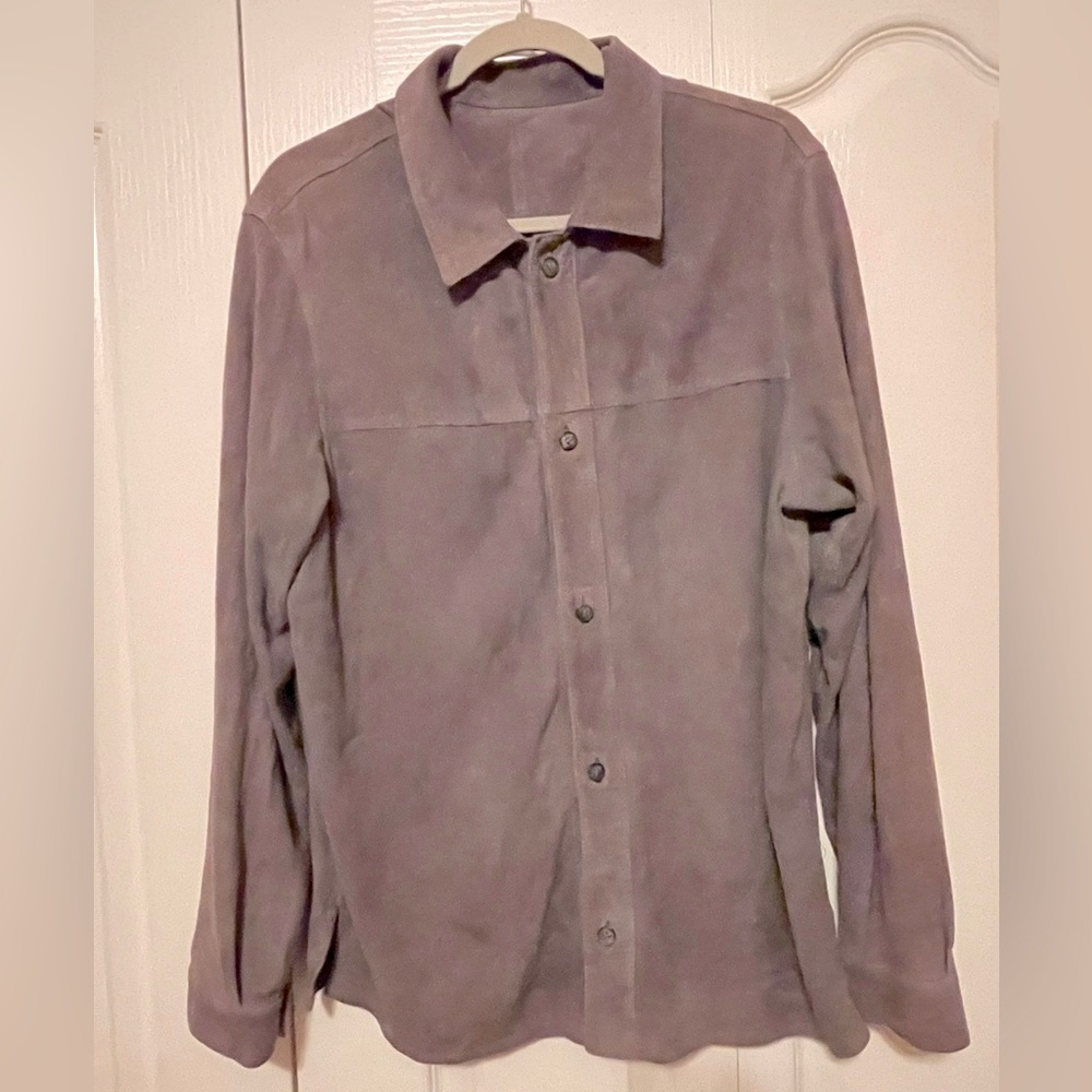 Men’s 100% Suede Button Down Shirt.  Size Large